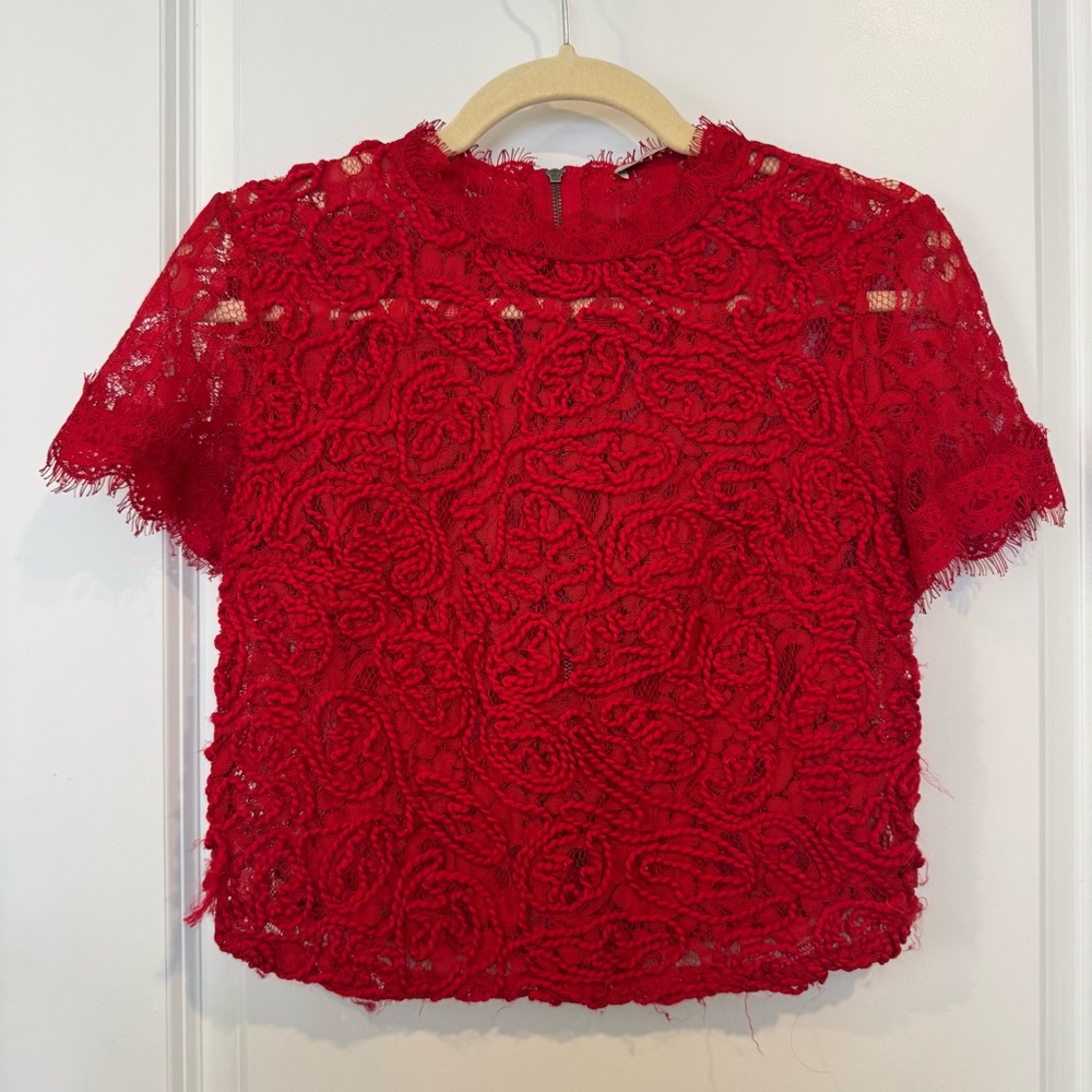 Zara Vibrant Red Lace Blouse